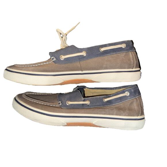 Sperry Mens 11.5 HALYARD Chocolate Navy Salt Washed Boat Shoes Gray Blue - Picture 7 of 8